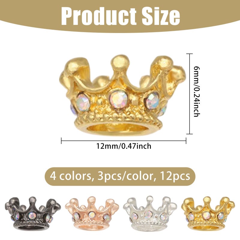 FREEBLOSS 12 Pcs Dollhouse Mini Crown Metal Mini Doll Crown 4 Colors Tiny Miniature Crowns with Stars Princess Cake Topper Dolls Headwear Accessories 0.47 * 0.24""(Gold/Silver/Rose Gold/Black) - Image 2